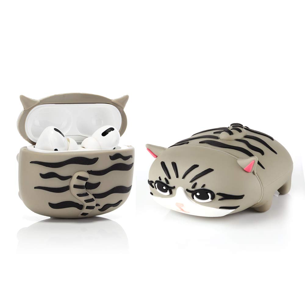 YIGEYI Silicone Case Compatible with Airpods Pro Funny Cute 3D Cartoon Cover [Cute Animal Pet PAPA Series] (Cat Grey)