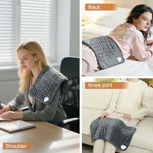 Electric Heating pad with 6 Heat Settings, Auto Shut Off, Dry Electric Heating for Back Neck Knee Arms Legs Shoulder Heat Pads for Christmas Birthday Father Mother's Day (24"X12", Gray Green)