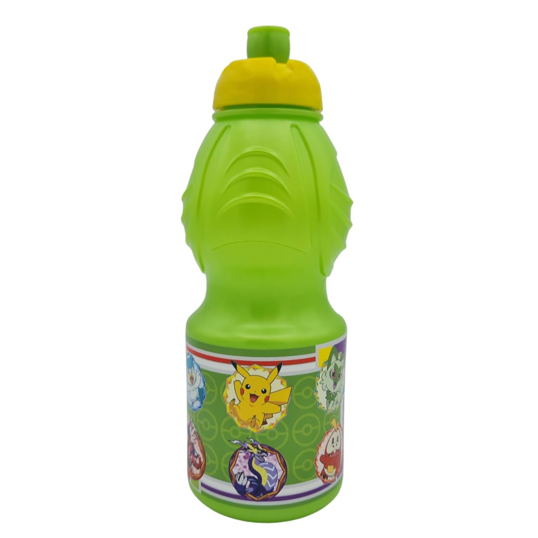 Stor - Pokemon Kids Plastic Drinking BPA Free Water Bottle - Leak-Proof Lid - Green - 400 ML