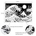 Japanese Wave Tapestry - Kanagawa Great Wave Wall Art With Sun, Black and White for Room