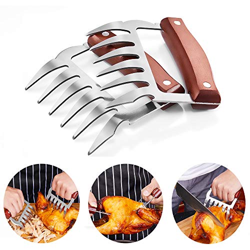 JEANTRIX Meat Claws,Meat Shredder Claws, Heat Resistant Stainless Steel BBQ Meat Claws for Shredding Meat with Wood Handle (Gules)