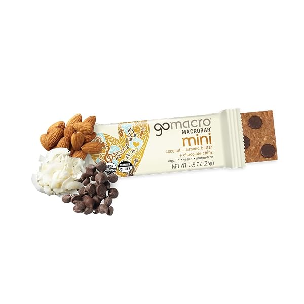 GOMACRO MACROBAR MINI ORGANIC VEGAN SNACK BARS – COCONUT + ALMOND BUTTER + CHOCOLATE CHIPS (0.90 OUNCE, 24 COUNT)