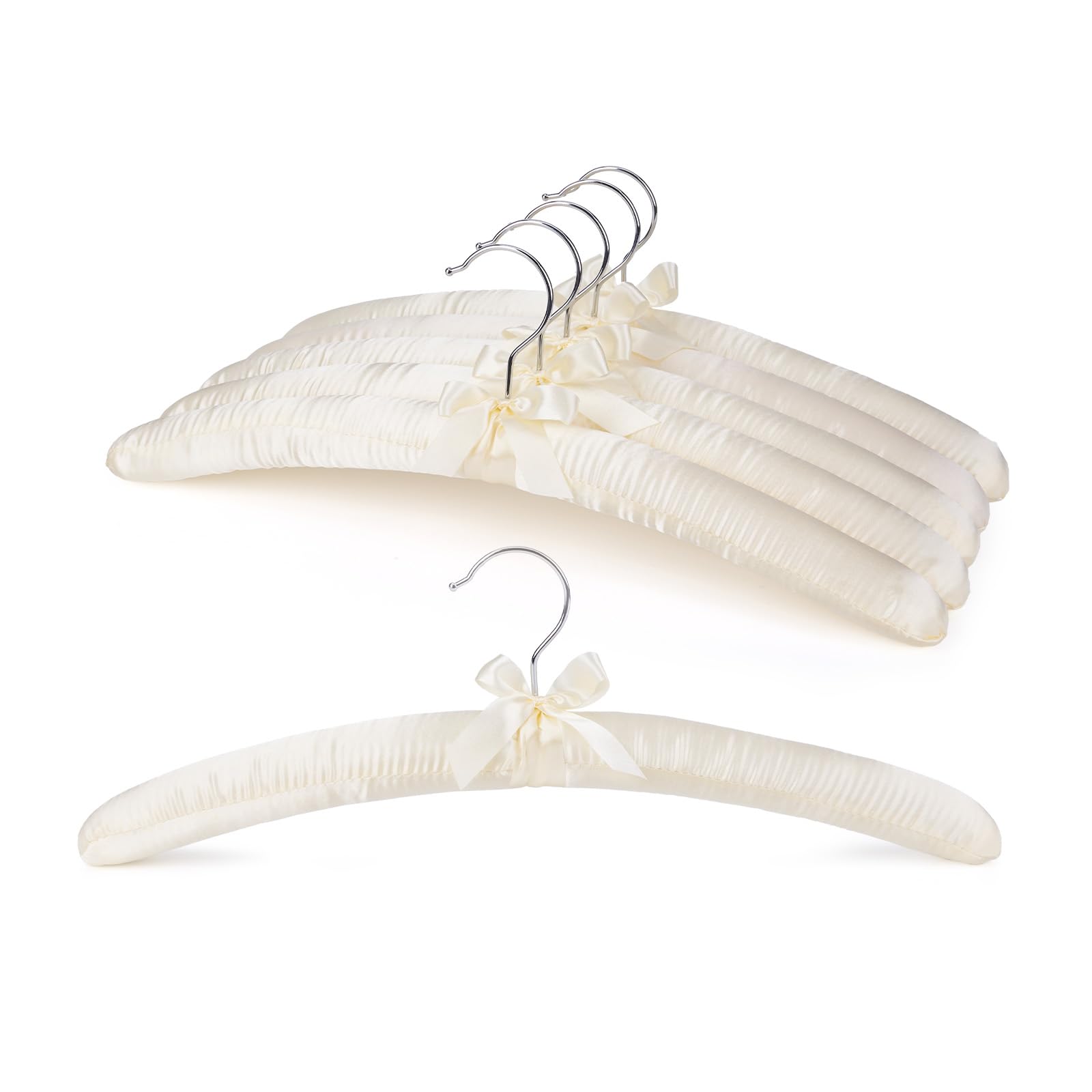 Photo 1 of HOUSE DAY Satin Padded Hangers for Women 6 Pack 17 Inch Foam Fabric Bride Hanger for Wedding, Delicate Cashmere(Beige)