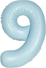 Unique Giant Foil Number 9 Balloon 86 cm Matte Baby Blue