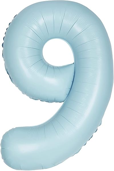 Unique Giant Foil Number 9 Balloon 86 cm Matte Baby Blue