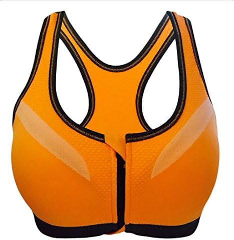 lovever Womens Sexy Front Zipper Closure Sports Bra Padded Workout Yoga Bras Orange S