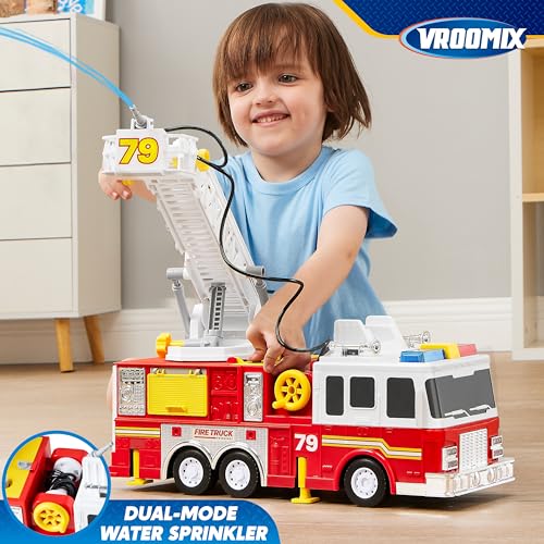 Extra Large Toddler Fire Truck Toys for Boys with 33-inch Ladder, Realistic Sirens, Lights & Sprinkler Pump, Big Firetruck Emergency Vehicle, Kids Toys for Age 2, 3, 4, 5, 6 Christmas Birthday Gifts