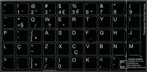 PORTUGUESE BRAZILIAN NON-TRANSPARENT KEYBOARD LABELS LAYOUT BLACK OR WHITE BACKGROUND (14x14) FOR DESKTOP, LAPTOP AND NOTEBOOK (CG) (Black Background)