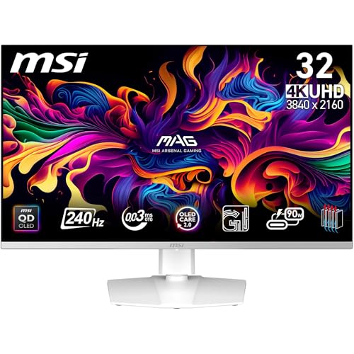 MSI MPG 321URXW QD-OLED Gaming Monitor 31,5 Zoll 4K UHD – Quantum Dot OLED 3840 x 2160, 240 Hz – 0,03 ms, 99 Purcent DCI-P3, DisplayHDR True Black 400, KVM, RGB – DP 1.4a, HDMI 2.1, USB Type-C thumbnail 1