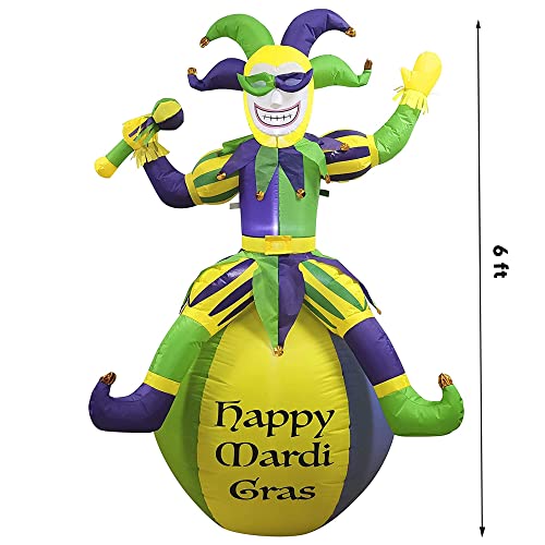 Joiedomi 6 FT Tall Jester On Ball Mardi Gras Inflatable Yard Decoration