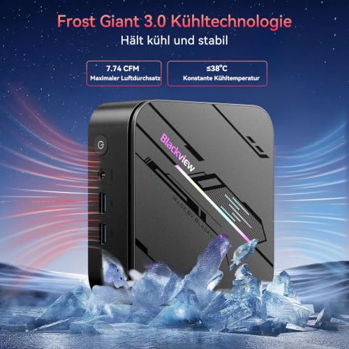 Blackview MP100 Pro Mini PC 2026, AMD Ryzen 7430U, 16GB RAM 512GB SSD, Win 11 Pro Mini Computer, RGB Lighting, Frost Giant 3.0 Cooling, WiFi 6, Triple Display, DP 4K144Hz, VESA, 3 Year Support