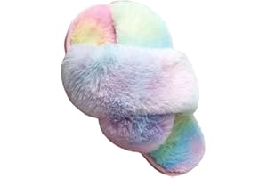 LightFun Girl's Fuzzy Fluffy Furry Slippers Fur Flip Flop Open Toe kids Slippers Cross Band Shoes Slides for Girls House Home Indoor Outdoor