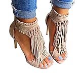 Huiyuzhi Womens Open Toe Fringe Tassel Sandal High Heel Pump Sandal