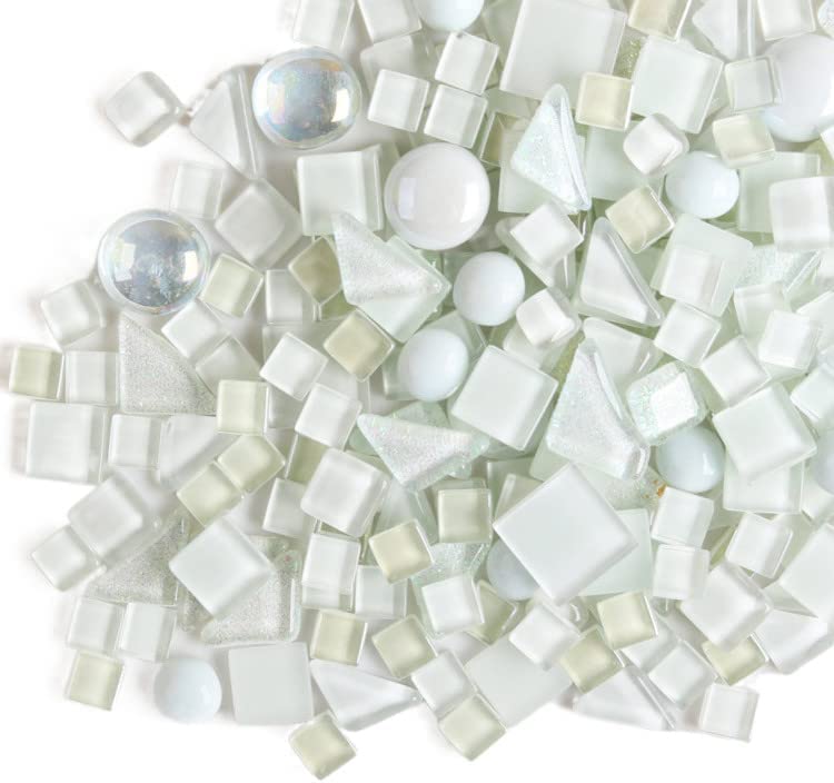 500g Irregular Crystal Mosaic Tiles,Small Particle Color Decal Crystal Glass Tile DIY Hobbies Children Handmade Crystal Craft for DIY Handmade Decorative Materials (White Series)