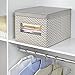 mDesign Soft Fabric Stackable Closet Storage Organizer Holder Box with Clear Window, Attached Hinged Lid - Bedroom, Hallway, Entryway, Closet, Bathroom - Chevron Zig-Zag Print, Large - Taupe/Natural