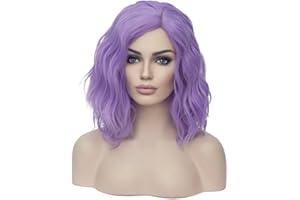 BERON Purple Short Wig for Women Girls Curly Bob Wavy Hair Wig Colored Body Heat Resistant Synthetic Cosplay Party Daily Wigs