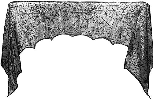 WENXIU Halloween Lace Black Spider Door Curtain Fireplace Mantel Scarf Mysterious Halloween Party Room Decor