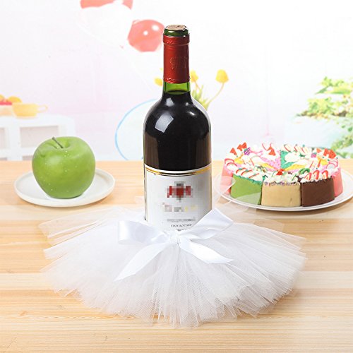 Haperlare 3pcs Elegant Red Wine Bottle Cover Tulle Wine Bottle Skirt for Wedding Party Baby Shower Christmas Birthday Cake Dessert Table Decorations,White
