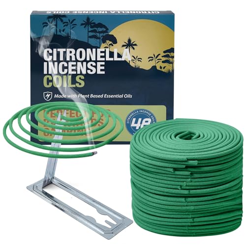 Citronella Räucherspiralen Duft - Jede Spule könnte für 5-7 Stunden dauern - für Garten, Outdoor, beim Camping und Grillen (Enthält 48 Spulen & 2 Ständer)