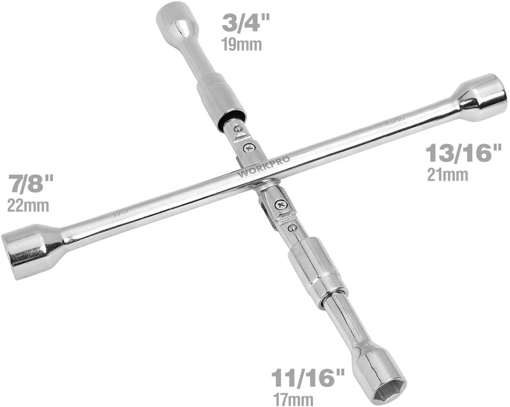 WORKPRO 14-Inch Universal Folding Lug Wrench, 4-Way Cross Wrench: Automotive