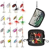 Magreel 16pcs Spinnerbait, Bass Trout Salmon Fishing Lures, Hard Metal Spinner Baits with a Tackle Bag