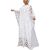 HD Afircan Women Applique Flower Dress Boat Neck Caftan Chiffon Gown One Size