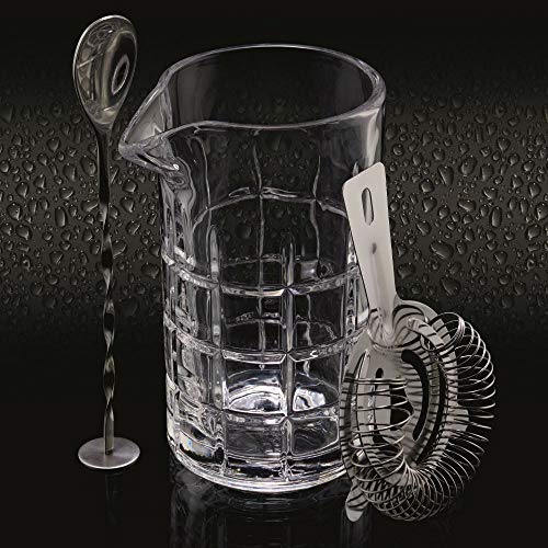 BARCRAFT Cocktail-Rührglas mit Rührlöffel und Sieb (3-teiliges Set), Glas, farblos, 9.5 x 11 x 16.5 cm – Bild 4