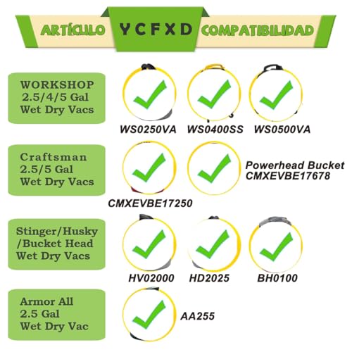 Filtro Para Aspiradora, Compatible con Koblenz Mod 45-0389-2,WS01025F2,artesano 9-38737,VF2000. Wet/Dry Bolsas para Aspiradora Lavable, Ocho bolsas filtrantes más cuatro correas y un cepillo.