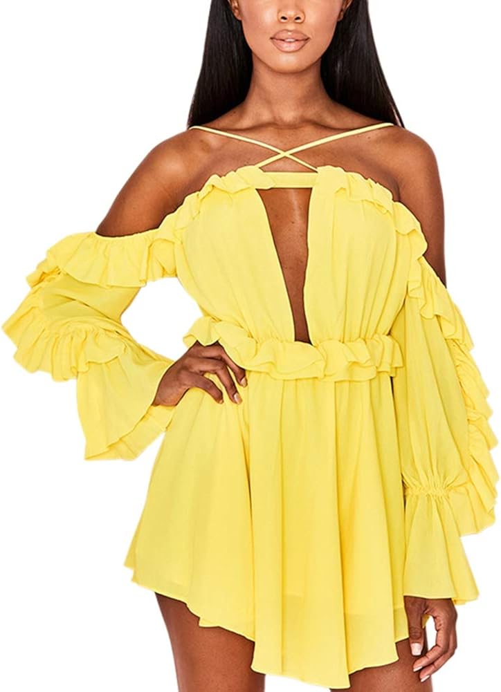 sexy deep v collar strap sleeveless irregular vacation dress