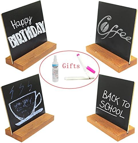 5 X 6 inch Mini Tabletop Chalkboard Signs w/Vintage Style Wood Base Stands, Set of 4, (Burlywood)