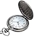 Powshop Vintage Stainless Quartz Pocket Watch with 14.8'' Chain Classic Sculptured Fob Pocket Watch (Black)