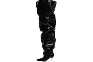CAGLGLZ Thigh High Boots for Women Wide Calf Stiletto High Heel Over the Knee Pointed Toe Slouchy Stylish Pull On Long Boots