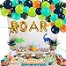 Dinosaur Dessert Table Party Supplies Set- Food Labels Place Cards Gold Roar Foil Balloons Arch Palm Leaves Tissue Paper Tassel Garland Kids Dino Dig T-Rex Party Ideas Decoration