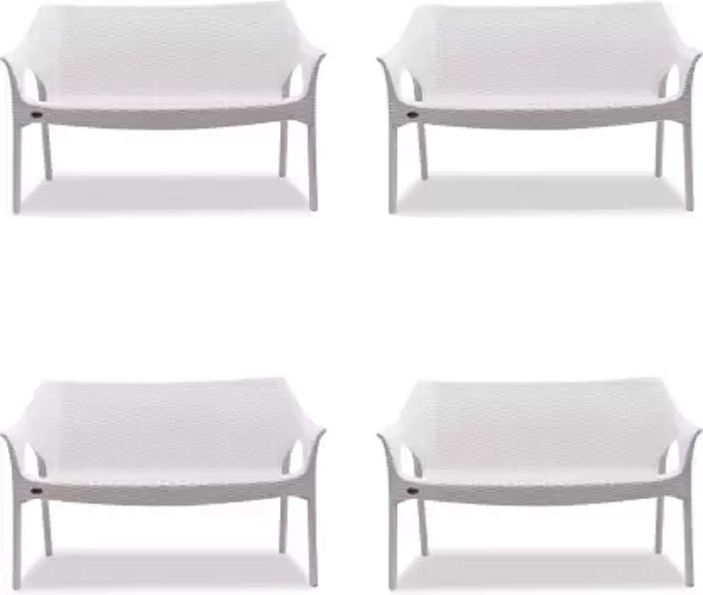 Supreme Loveseat 2 Seater Sofa Plastic Outdoor Chair (White, Set of 4