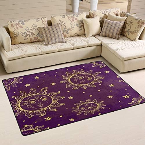 Keringer Hand Sketched Trendy Sun Moon Non Slip Area Rug for Living Dinning Room Bedroom Kitchen, 3'x5' ft(60 x 39 inch), Alchemy Astrology Magic Nursery Rug Floor Mat Carpet Yoga Mat