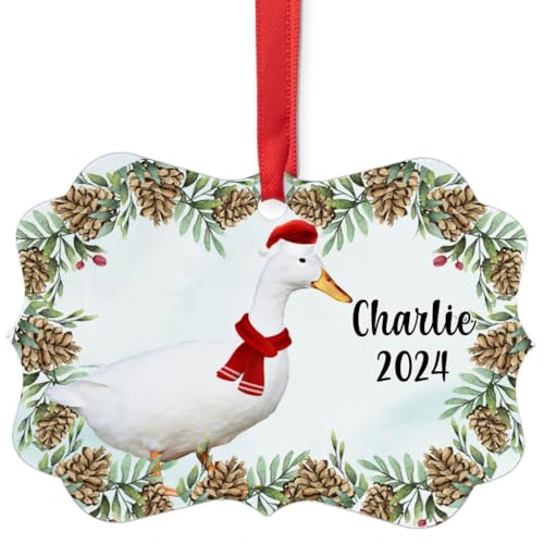 White Domestic Duck Christmas Ornament 2024