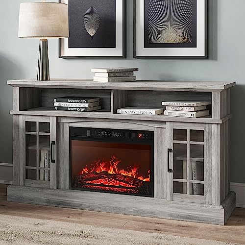 BELLEZE Traditional 58 Inch Rustic TV Stand with 23 Inch Electric