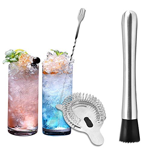 Senhai Rostfreier Stahl Cocktail Muddler, Spiral-Mischlöffel & 4-Prong Bar Sieb, Hausbar Kneipier Muddling Tool Set – Bild 8