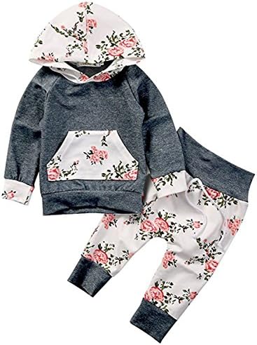 Baby Girls Boys Clothes Outfits Long Sleeve Flowers Hoodie Top and Pants Outfit Fall Outfit Winter Clothes Set