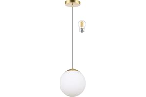 KoKo&Yukina 6-inch Mini Modern Globe Pendant Light Opal Glass with Brass Finish Contemporary Mid Century Adjustable Hanging Light Fixture for Living Room Bedroom Kitchen