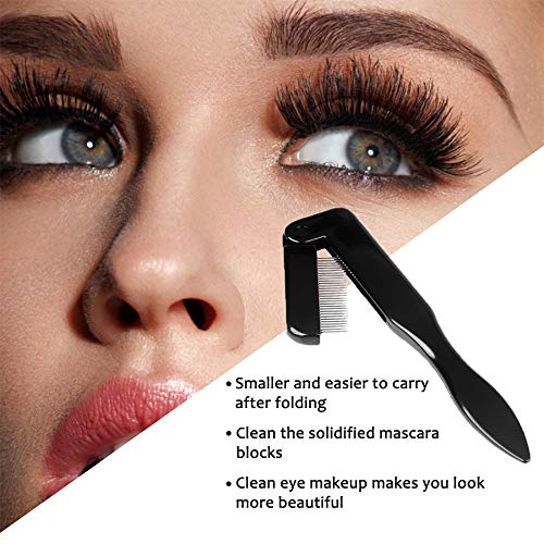 SENXILLER Eyelash Comb Metal Teeth and Folding, False Eyelash Applicator Tool Extension Tweezers Remover Clip Tweezers Nipper (Black) - Thumbnail 2