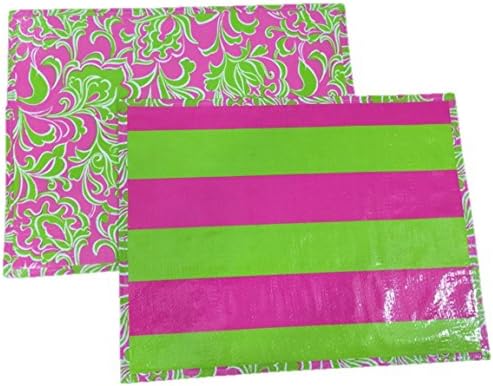 MixedBag Reversible Pink Green Swirl and Striped Place Mats Set of 4