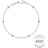 IEFWELL S925 Sterling Silver Bracelet for Women - Solid 14K-Real-Gold-Plated Satellite Bead Chain Bracelet, 6.5/7/7.5/8/8.5/9 Inches Sterling Silver Chain Bracelets Jewelry Valentines Gifts for Women