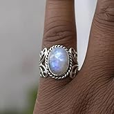 RKKOJJO 925 Sterling Silver Shiny Vintage Moonstone Ring Promise Cocktail Rings Ring Eternity Engagement Wedding Band Ring for Women Size 8, CS602969-101-8