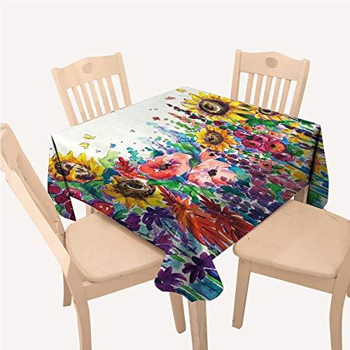 Modern Custom tablecloths Floral Watercolor Style Wildflowers Country Kitchenware Flowers Art PrintYellow Purple Red Green Square Tablecloth W54 xL54 inch