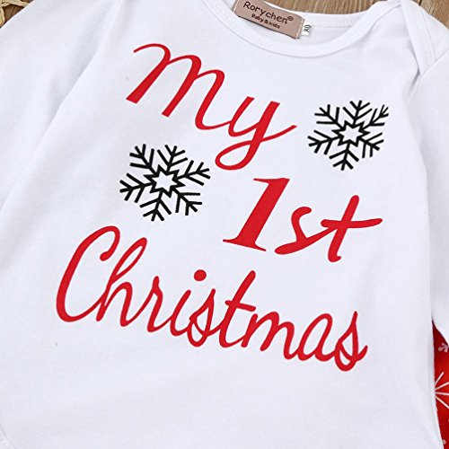 Kintaz Newborn Baby Boy Girl Christmas Outfits,My First Christmas Long Sleeve Bodysuit Romper+Xmas Snowflake Pants+Hat Infant 3Pcs/Set (24Month) - Thumbnail 2