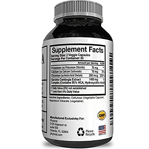 Pure Garcinia Cambogia Extract with 95% HCA Weight Loss Supplement - Natural Carb Blocker Diet Pills for Fast Fat Burn - Best Fast Acting Appetite Suppressant for Men & Women 60 Capsules - Phytoral