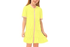 BesserBay Girls Summer Beach Quick Dry Cover Up Ruffle Hem Terry Smocked Hooded 4-14 Years with Pockets