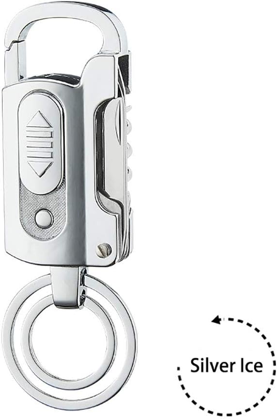 Electric Lighter USB Rechargeable Flameless Windproof USB Charging Cable Creative Design Key Chain Multifunction (Silver Ice)