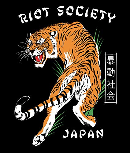 RIOT SOCIETY JAPANESE TIGER MENS GRAPHIC PULLOVER HOODIE SWEATSHIRT – BLACK, MEDIUM